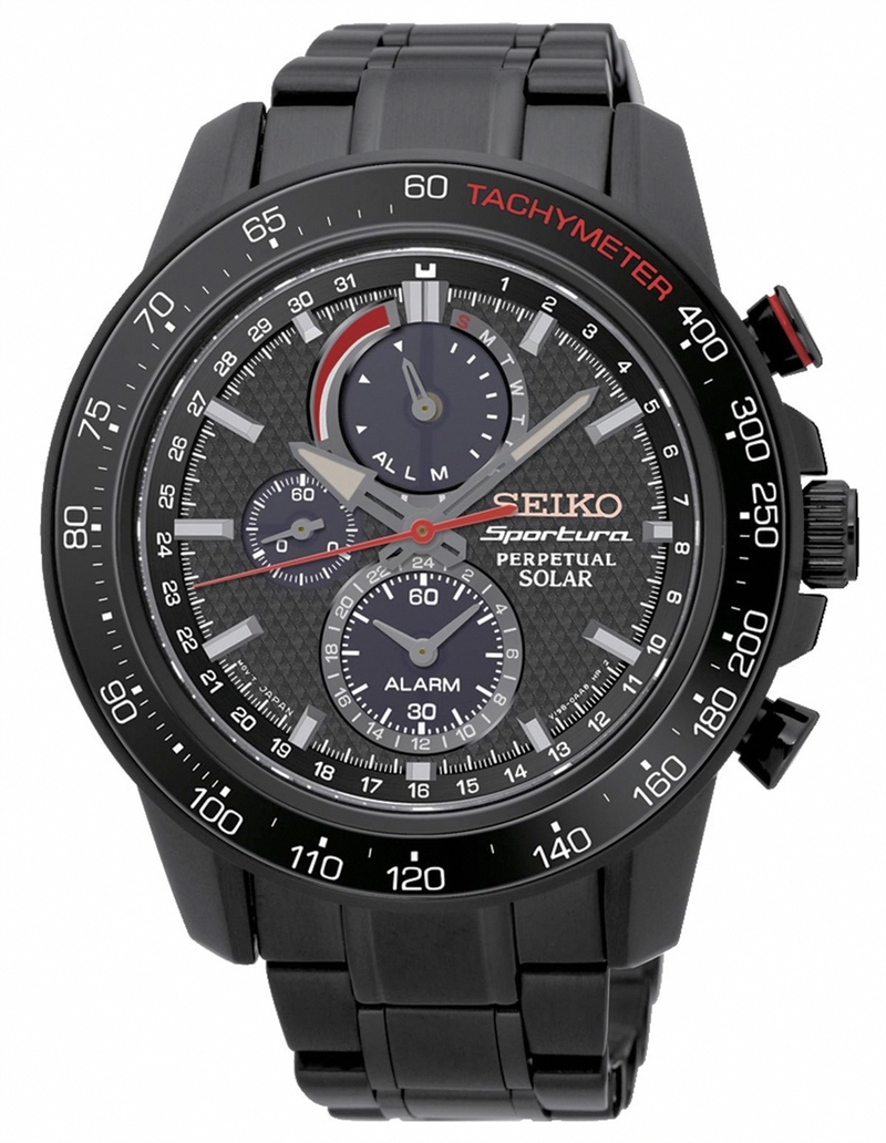 Seiko Watches : SSC429P1 Solar Chronograph Alarm Perpetual Black Rubber Men Watch