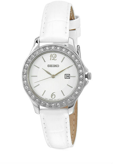 Seiko Watches : SXDF83P1 Quartz Analog Date White Leather Women Watch