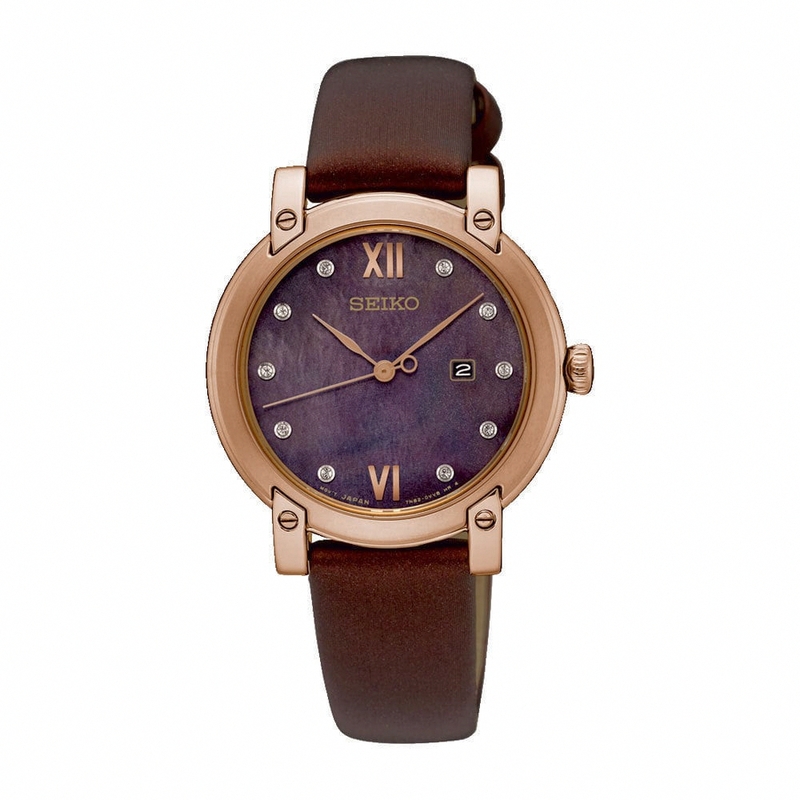 Seiko Watches : SXDG88P1 Quartz Mother of Pearl Dial Date Leather Women Watch