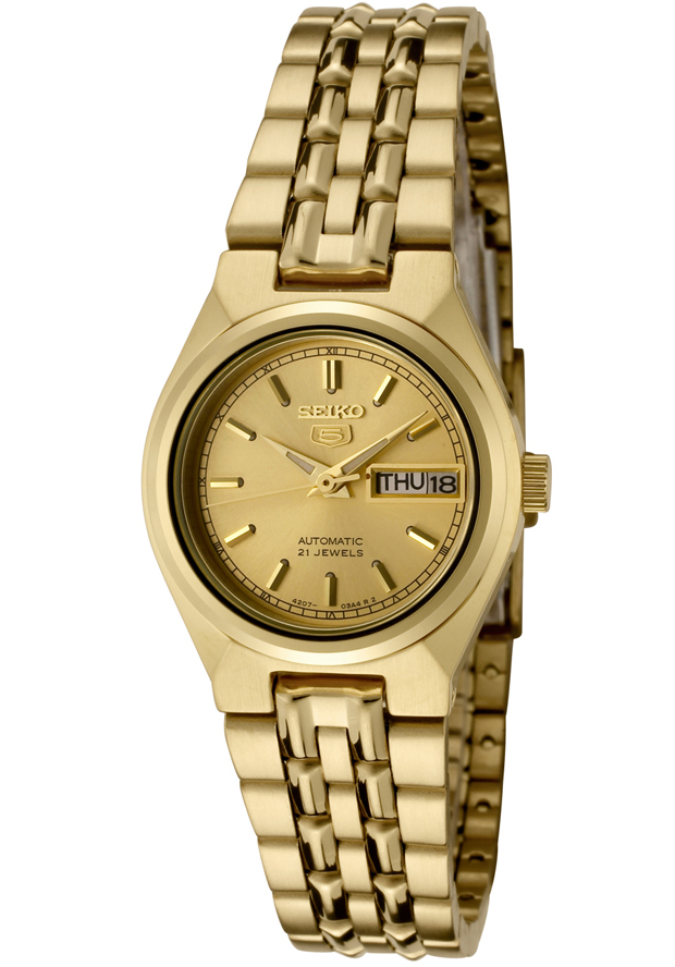 Seiko Watches : SYMA04K1 Automatic Analog Day Date Gold Tone Stainless Steel Women Watch