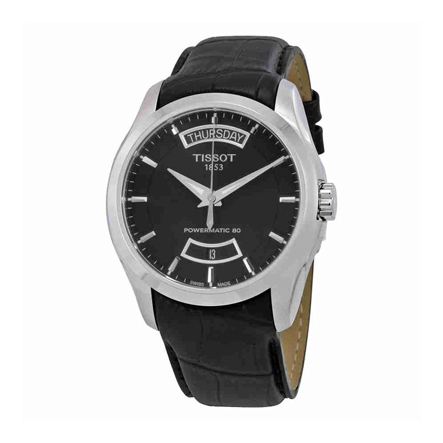 Tissot Watches : T035.407.16.051.02 Couturier Powermatic 80 Day Date Black Leather Men Watch