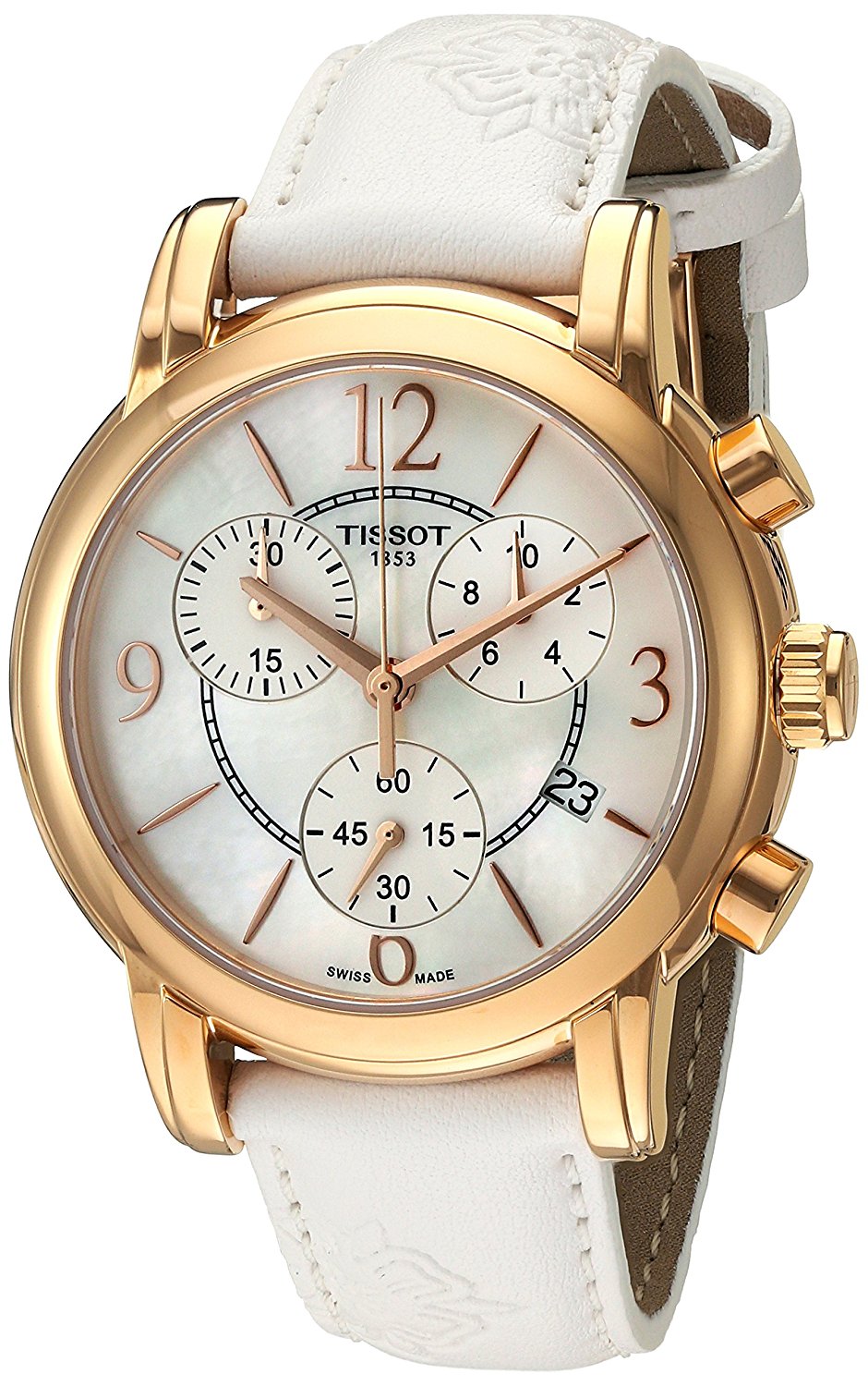 Tissot Watches : T050.217.37.117.00 Quartz Chronograph Date White Leather Women Watch