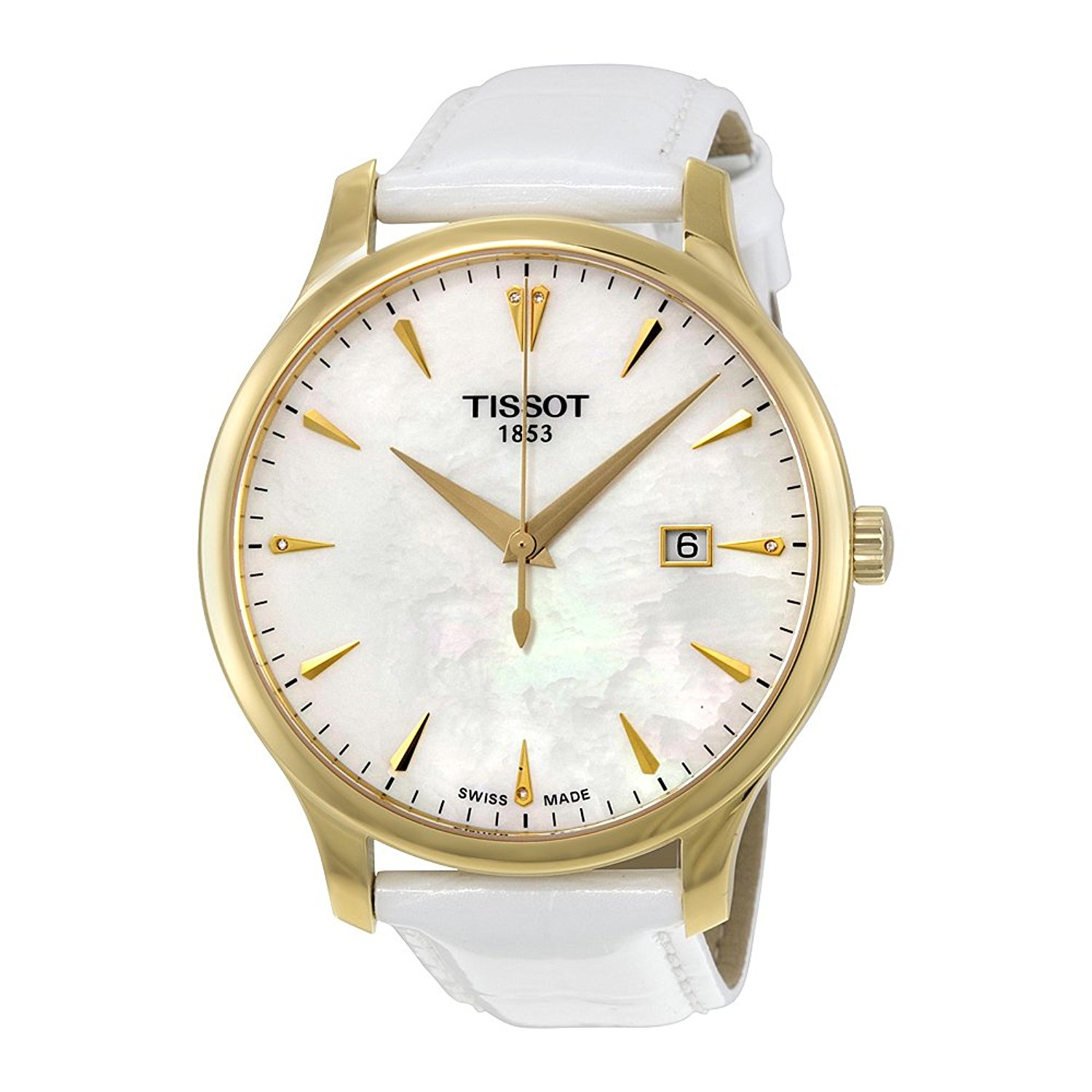 Tissot Watches : T063.610.36.116.00 White Mother Of Pearl Dial Fixed Gold-tone Band Men Watch