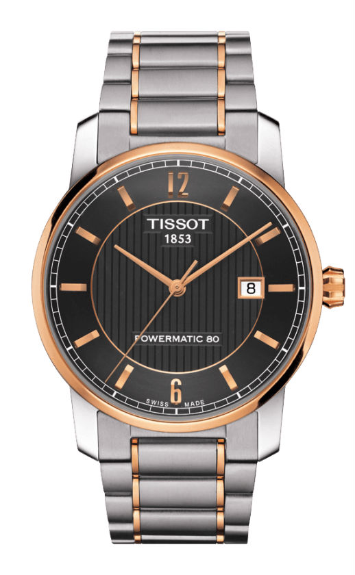 Tissot Watches : T087.407.55.067.00 Automatic Powermatic 80 Titanium with Rose Gold PVD Case and Bracelet Men Watch