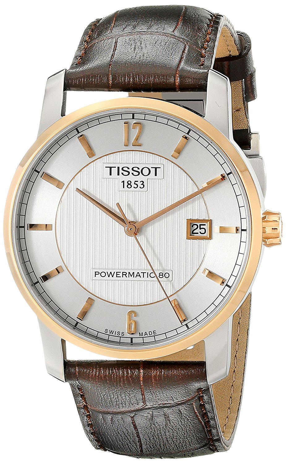 Tissot Watches : T087.407.56.037.00 Powermatic 80 Date Titanium Case Brown Leather Men Watch