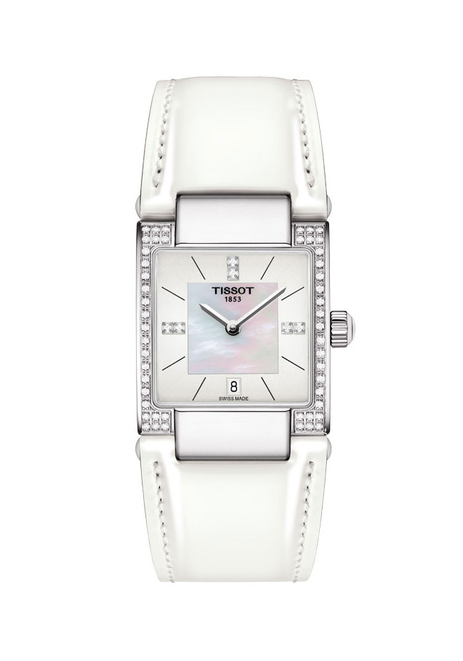 Tissot Watches : T090.310.66.116.00 Quartz Mother of Pearl Diamond Dial Diamond Case White Leather Women Watch