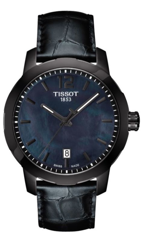 Tissot Watches : T095.410.36.127.00 Quartz Black Mother of Pearl Dial Date Black Leather Unisex Watch