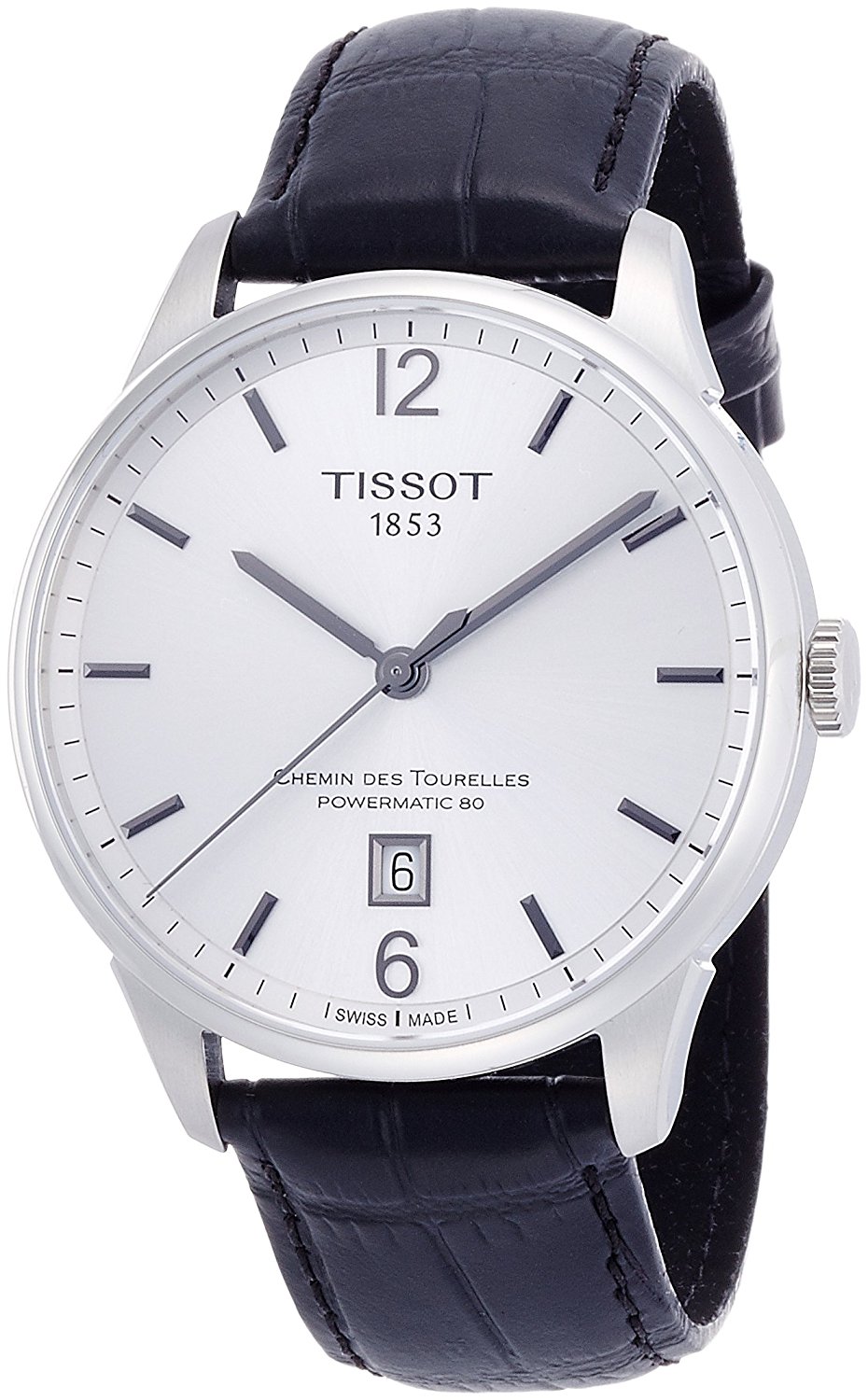 Tissot Watches : T099.407.16.037.00 Chemin Des Tourelles Powermatic 80 Silver Dial Black Leather Men Watch