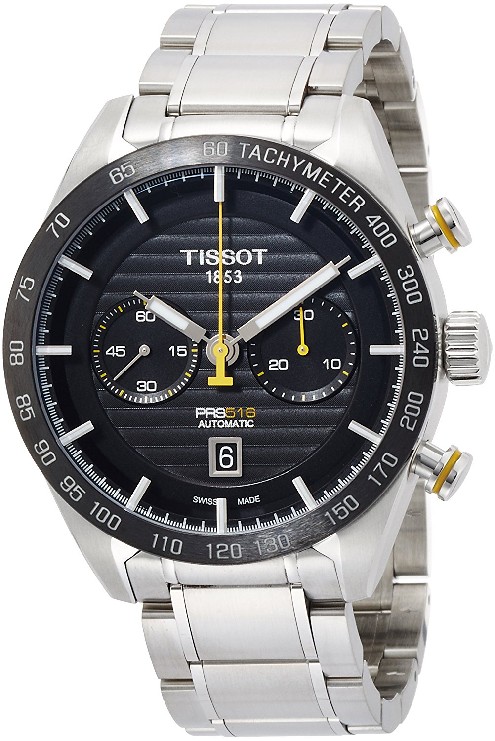Tissot Watches : T100.427.11.051.00 Black Dial Fixed Black Ceramic Showing Tachymeter Markings Band Men Watch