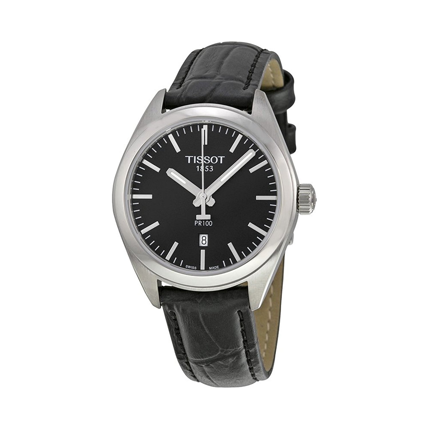 Tissot Watches : T101.210.16.051.00 Quartz Analog Date Black Leather Women Watch