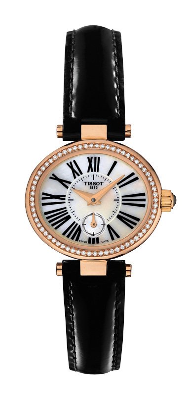 Tissot Watches : T917.110.76.113.01 Quartz Mother of Pearl Dial 18ct Rose Gold Diamond Case Black Leather Women Watch