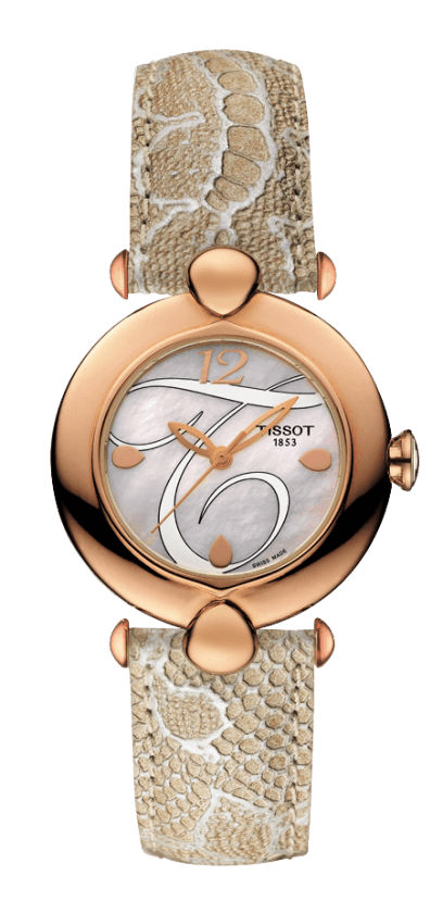 Tissot Watches : T918.210.76.117.01 Quartz White Mother of Pearl Dial 18ct Gold Beige Leather Women Watch
