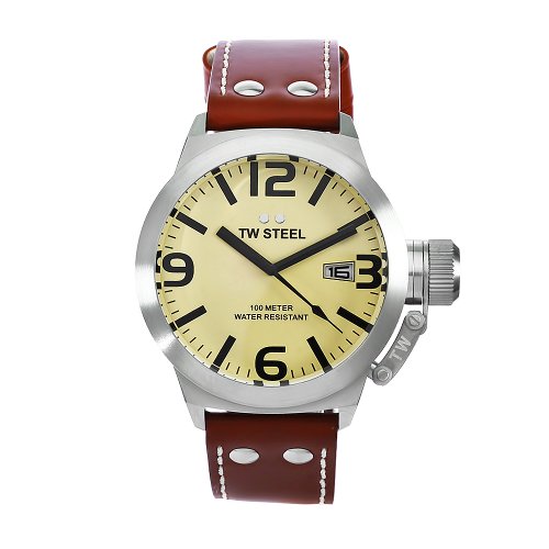 Tw Steel Watches : TW1 Quartz Date Leather Strap 45mm Canteen Men Watch