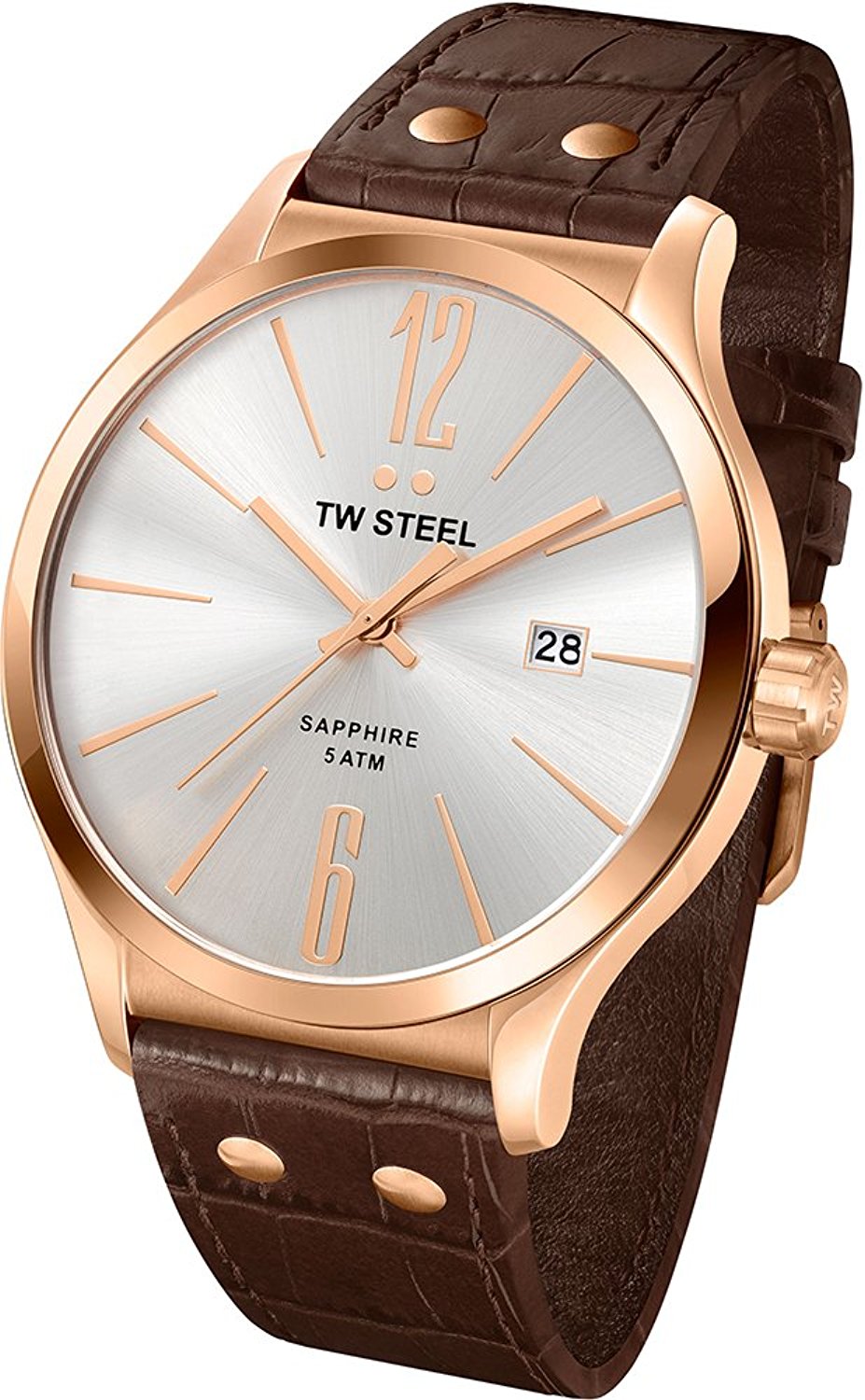 TW Steel Watches : TW1304 Silver Dial Fixed Rose Gold Pvd Band Men Watch