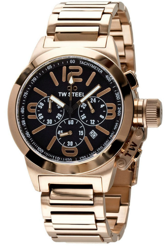 TW Steel Watches : TW307 Quartz Chronograph Black Dial Date PVD Plated Rose Gold Tone Stainless Steel Men Watch
