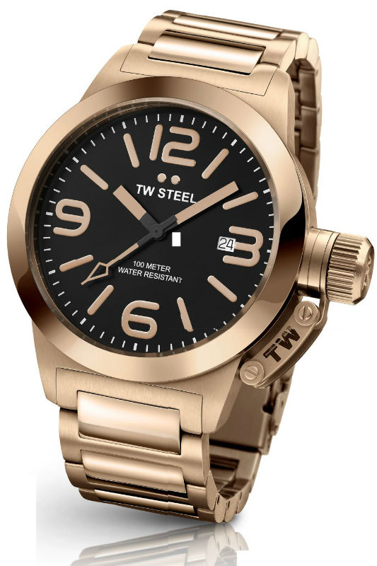 TW Steel Watches : TW311 Quartz Black Dial Date Rose Gold Tone PVD Plated Stainless Steel Women Watch