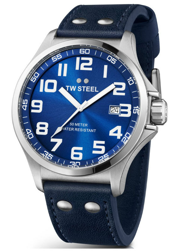 TW Steel Watches : TW401 Quartz Blue Dial Date Blue Leather Men Watch