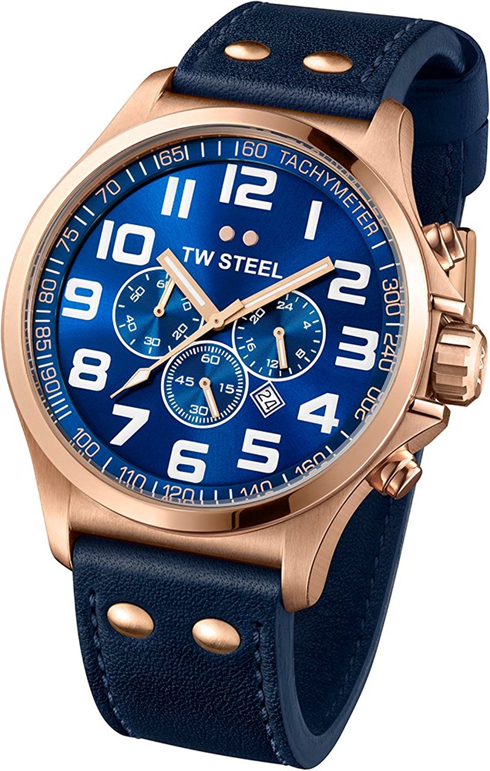 TW Steel Watches : TW407 Blue Dial Fixed Rose Gold Pvd Band Men Watch