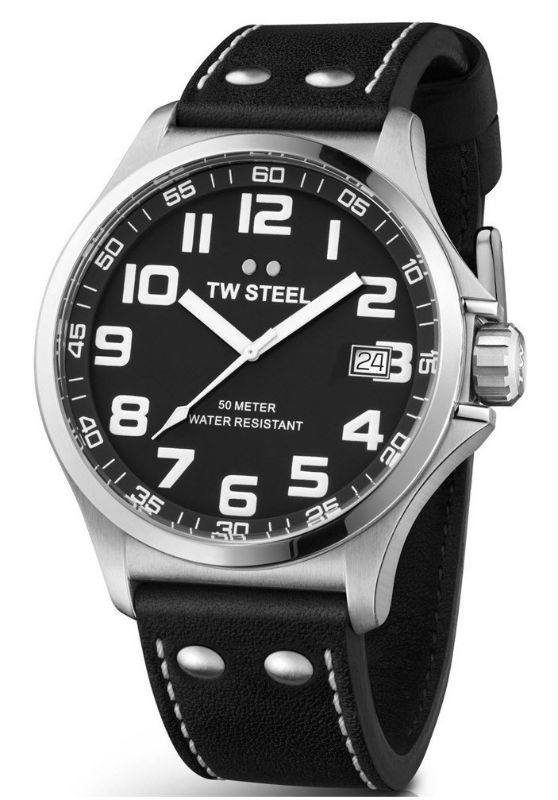 TW Steel Watches : TW408 Quartz Black Dial Date Black Leather Men Watch