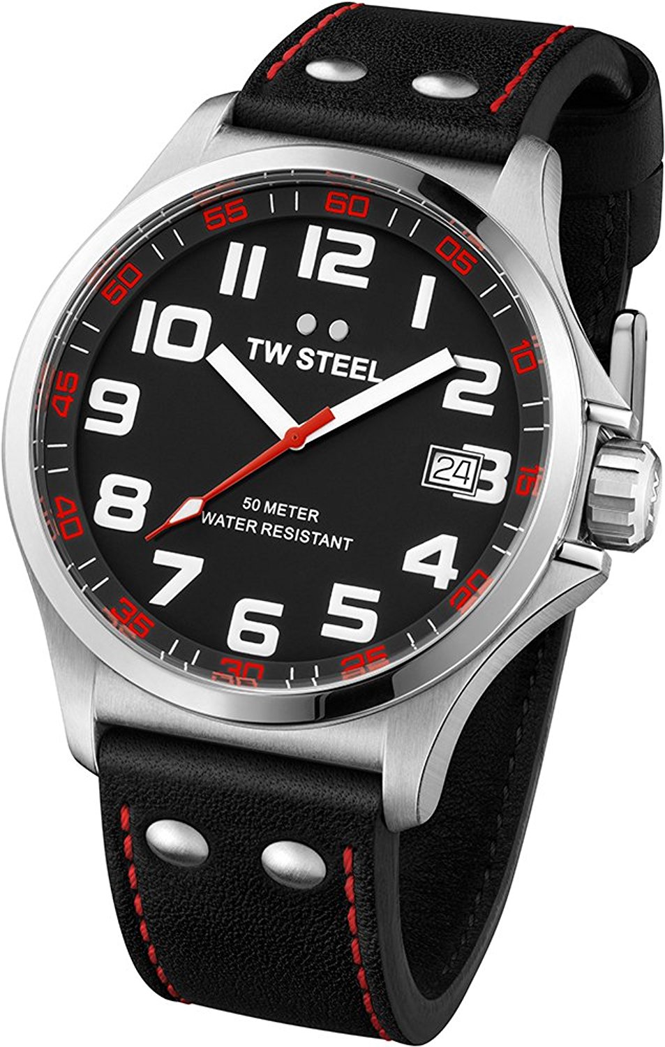 TW Steel Watches : TW410 Black Dial Leather Band Men Watch