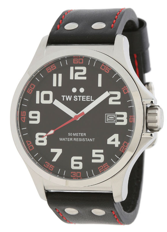 TW Steel Watches : TW411 Quartz Black Dial Date Black Leather Men Watch
