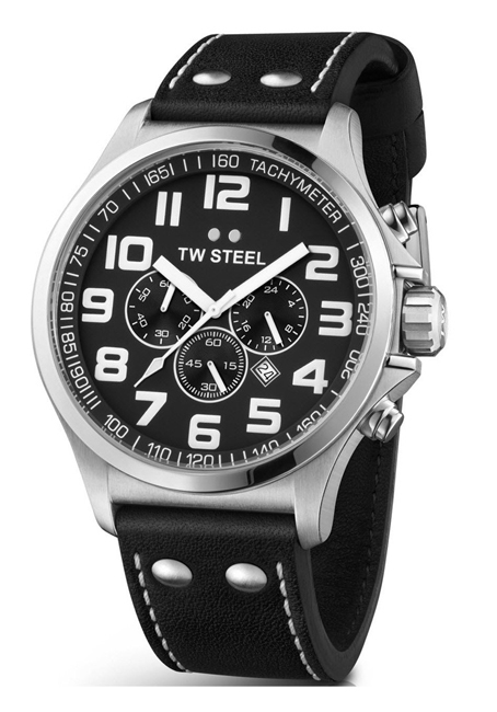 TW Steel Watches : TW412 Quartz Chronograph Date Black Leather Men Watch