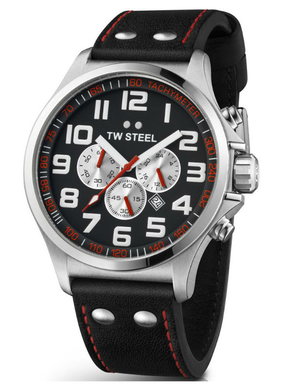 TW Steel Watches : TW415 Quartz Chronograph Black Dial Date Black Leather Men Watch