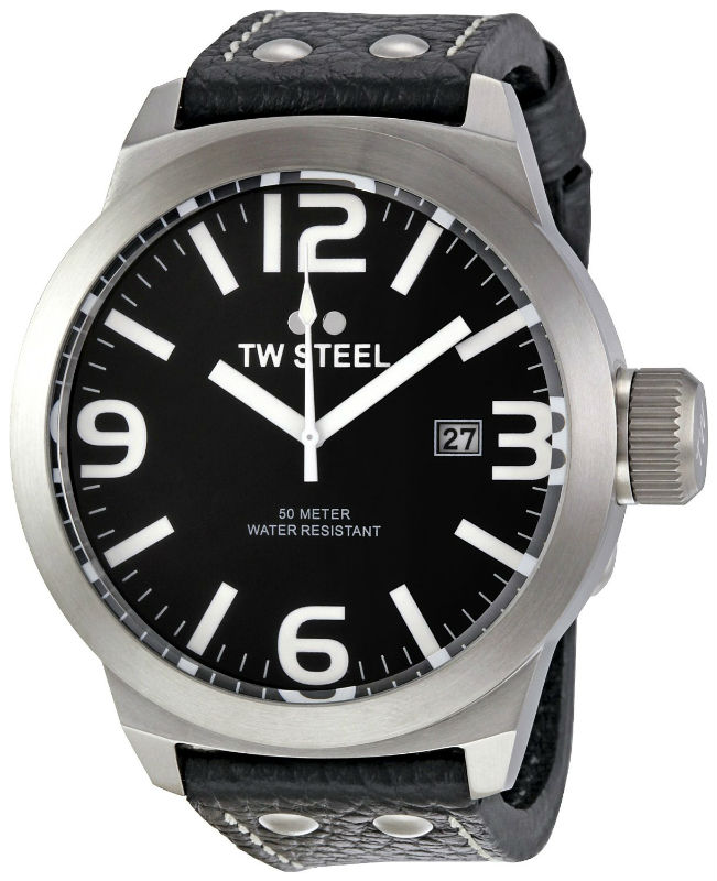 TW Steel Watches : TW623 Quartz Black Dial Date Black Leather Men Watch