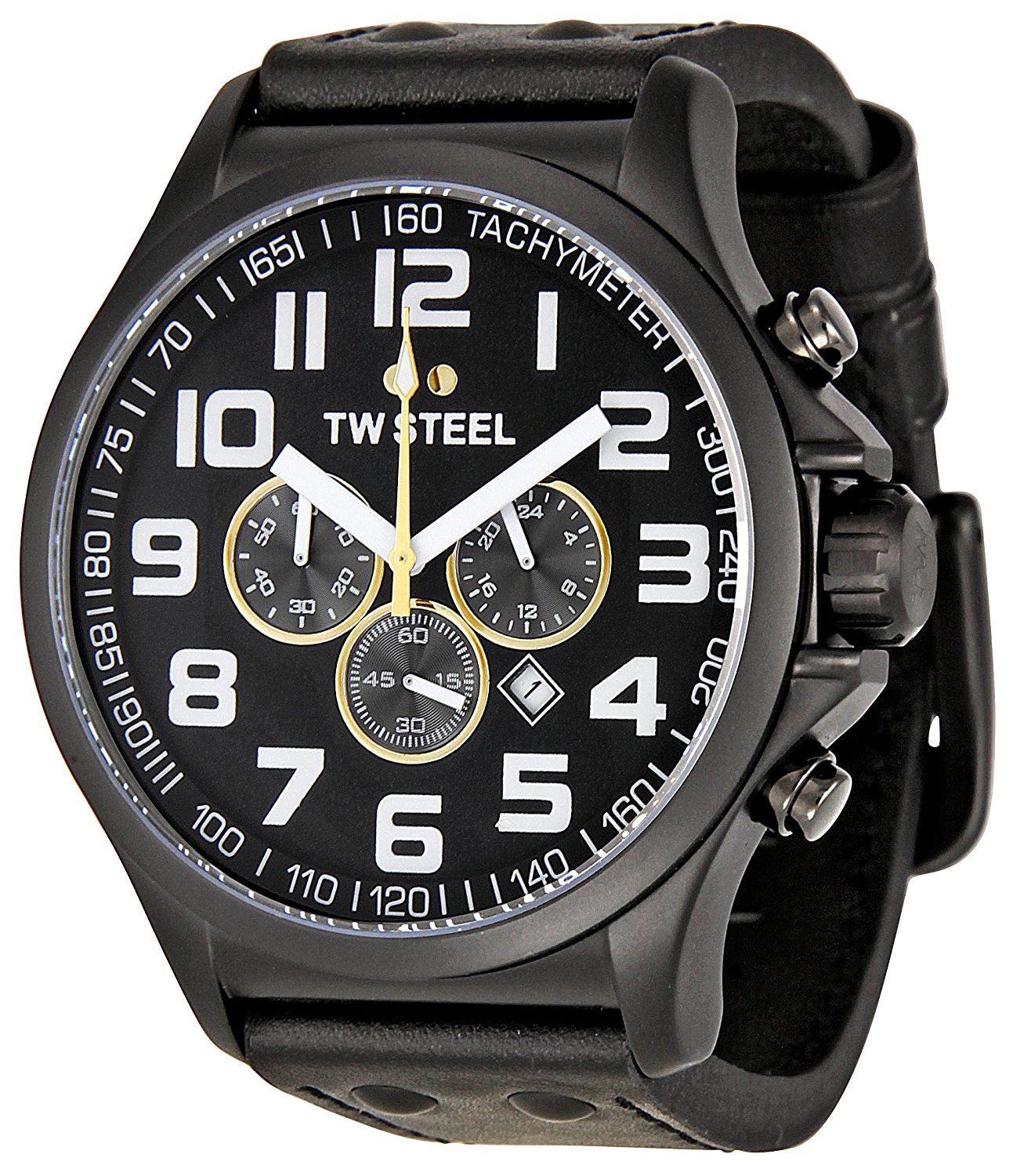 TW Steel Watches : TW678 Black Dial Chronograph Date Black Leather Men Watch