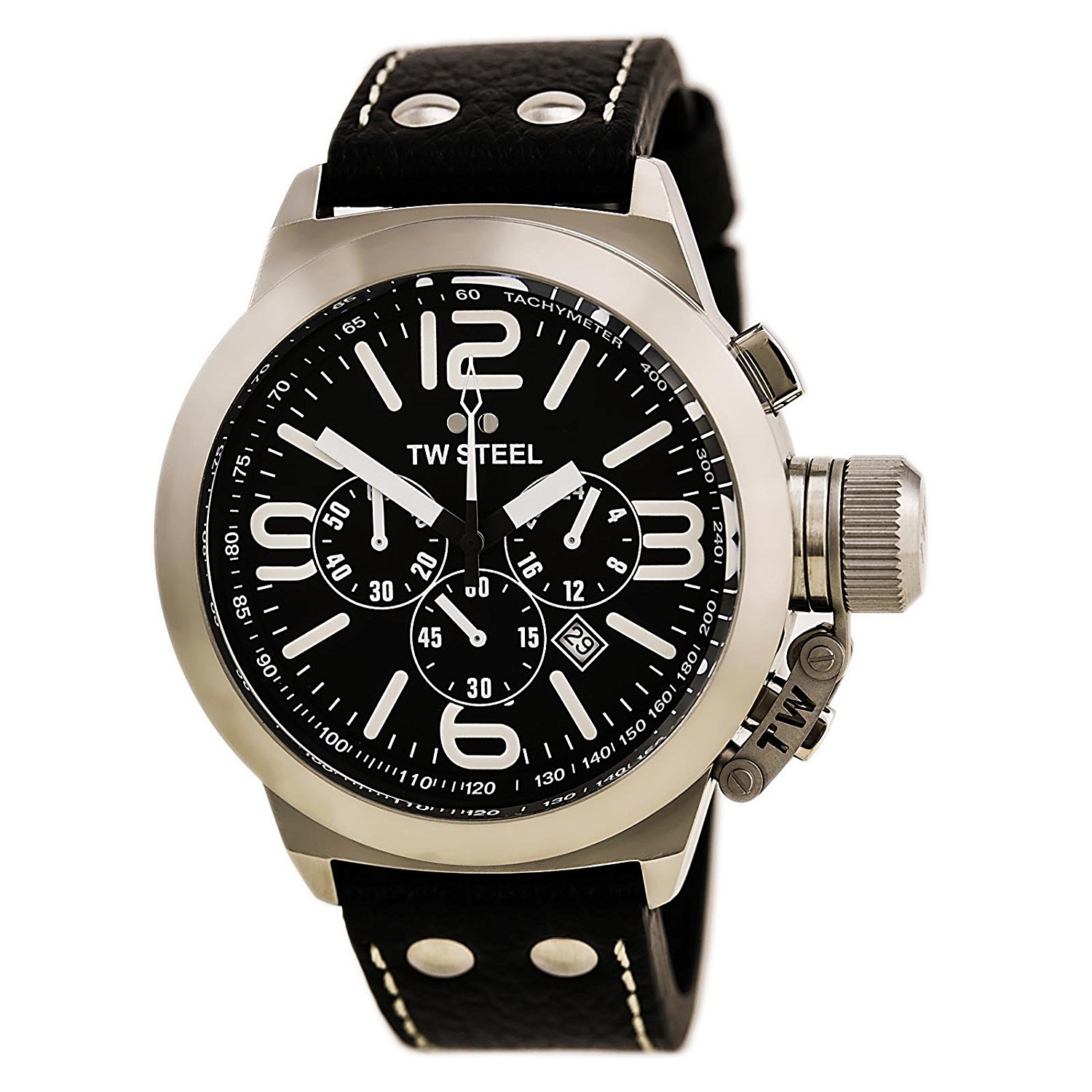 TW Steel Watches : TW6R Quartz Chronograph Date Black Leather Men Watch
