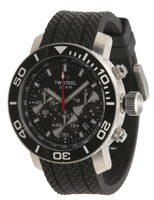 TW Steel Watches : TW700 Quartz Chronograph Black Dial Date Black Silicone Men Watch