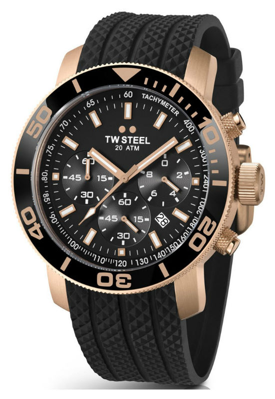 TW Steel Watches : TW703 Quartz Chronograph Black Dial Date Black Silicone Men Watch