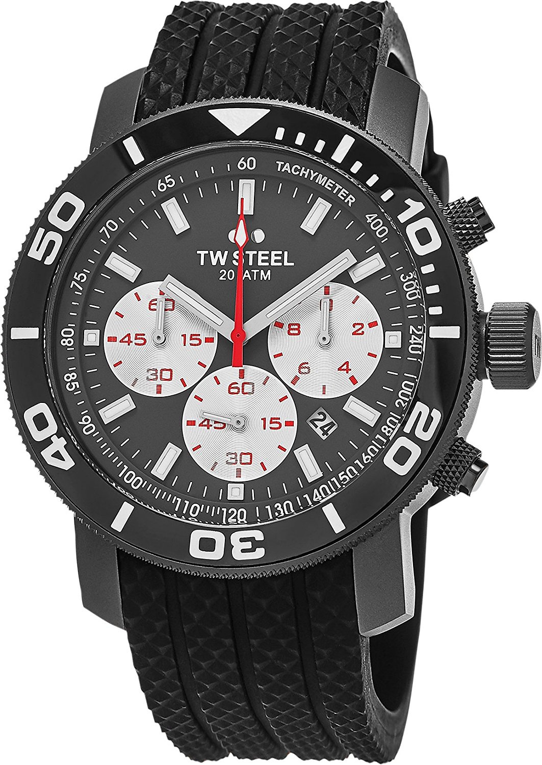 TW Steel Watches : TW704 Titanium Grey Dial Uni-directional Rotating Black Ceramic Band Men Watch