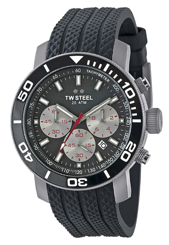 TW Steel Watches : TW705 Quartz Chronograph Gray Dial Date Black Silicone Men Watch