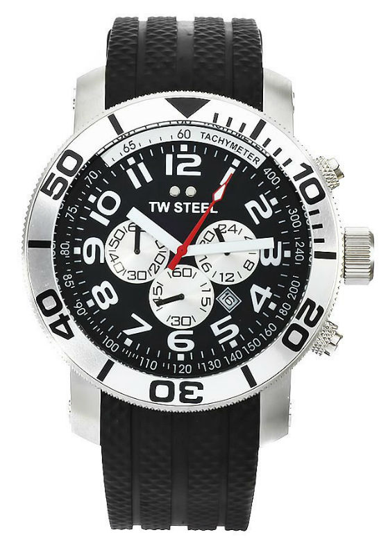 TW Steel Watches : TW73 Quartz Chronograph Black Dial Date Black Silicone Men Watch