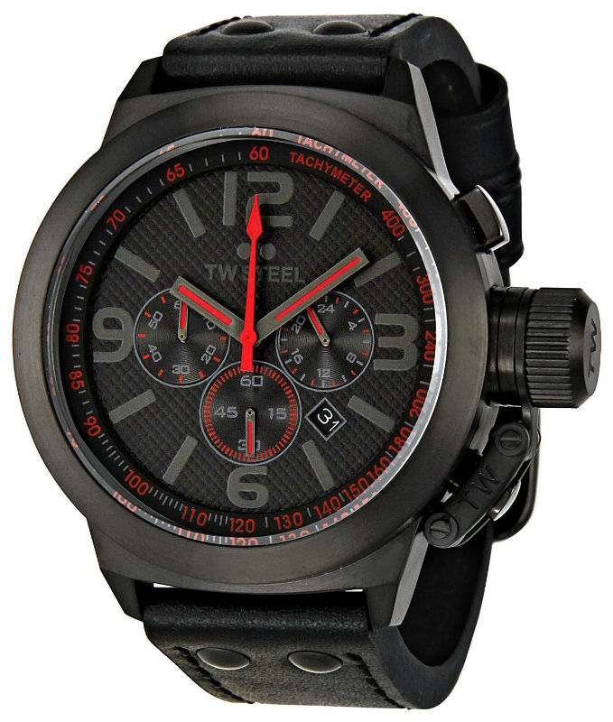 TW Steel Watches : TW902R Quartz Chronograph Black Dial Date Black Leather Men Watch