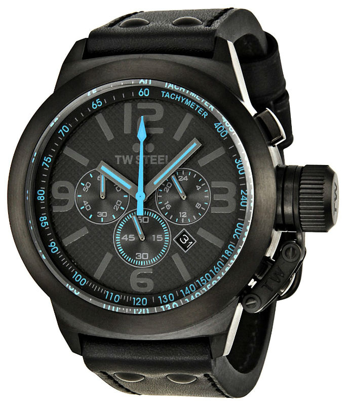 TW Steel Watches : TW904 Quartz Chronograph Black Dial Date Black Leather Men Watch