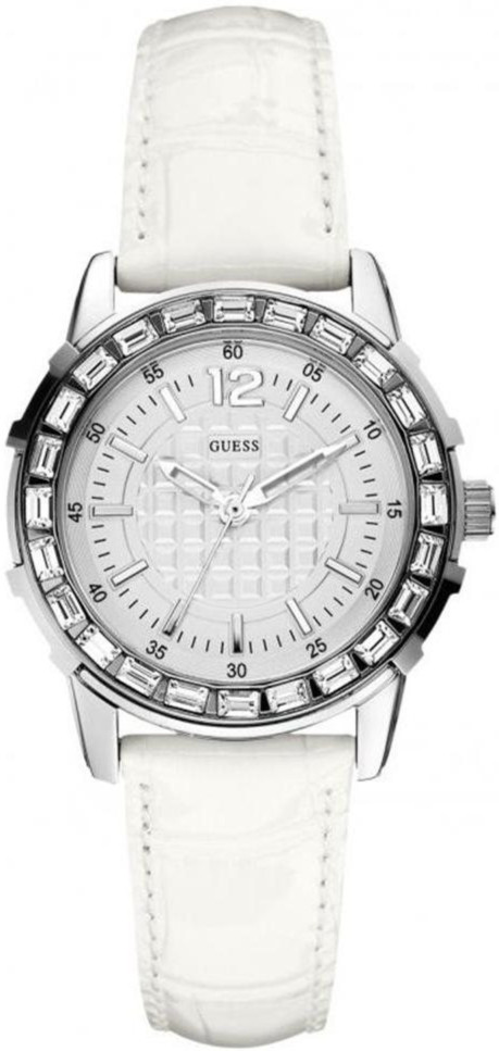 Guess Watches : U0019L1 Quartz Analog White Leather Strap Women Watch