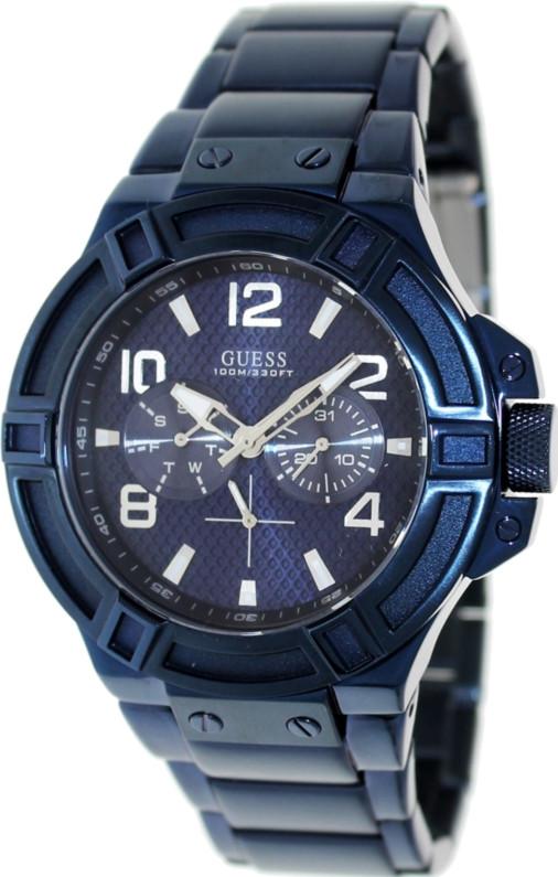 Guess Watches : U0041G2 Quartz Analog Day Date Blue Stainless Steel Men Watch