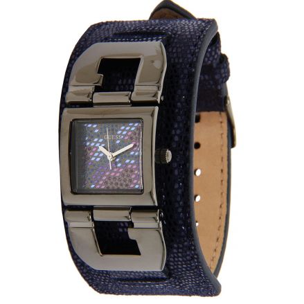 Guess Watches : U0054L3 Quartz Crystal Accented Dial Blue Leather Women Watch