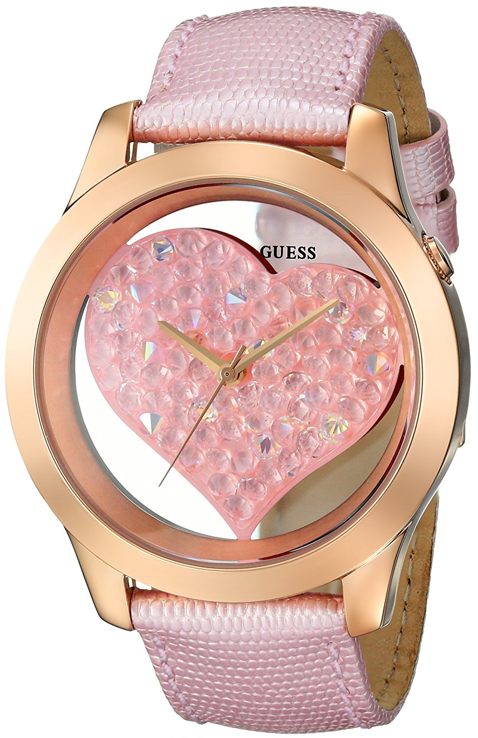 Guess Watches : U0113L5 Quartz Heart Shaped Crystal Dial Pink Leather Women Watch