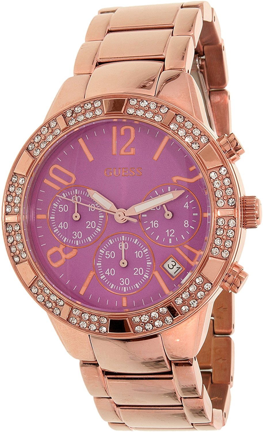 Guess Watches : U0141L7 Purple Dial Stainless Steel-plated Band Women Watch