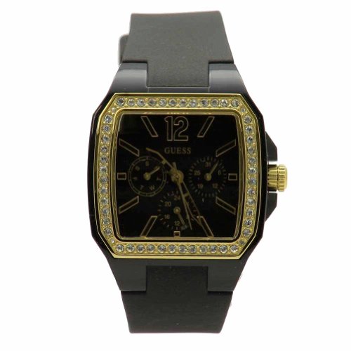 Guess Watches : U0146L2 Quartz Multifunction Dial Crystal Bezel Black Silicone Women Watch