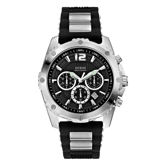 Guess Watches : U0167G1 Silicone Band Stainless Steel Decoration Luminous Men Watch