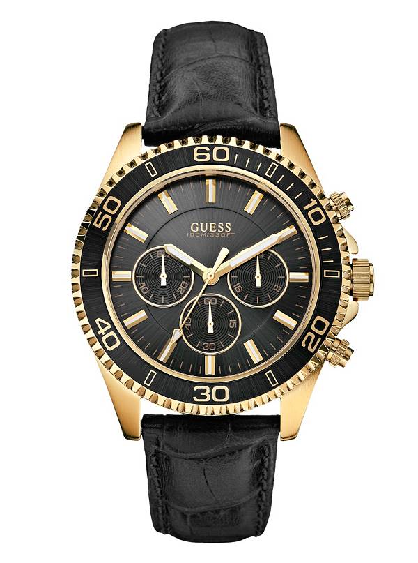 Guess Watches : U0171G3 Black Dial Leather Band Men Watch