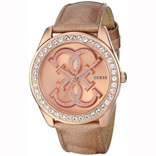 Guess Watches : U0208L1 Quartz Analog Crystal Bezel Brown Leather Women Watch