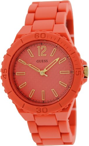 Guess Watches : U0216L2 Quartz Analog Orange Dial Silicone Strap Women Watch