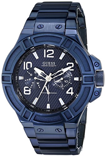 Guess Watches : U0218G4 Quartz Multifunction Dial Blue Plated Stainless Steel Men Watch