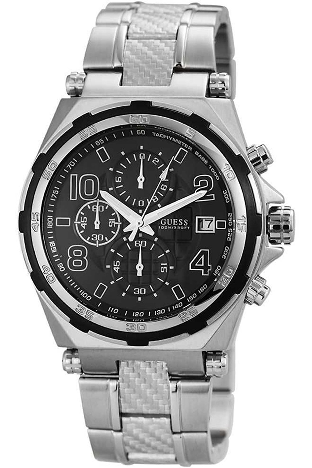 Guess Watches : U0243G1 Black Dial Stainless Steel Band Men Watch