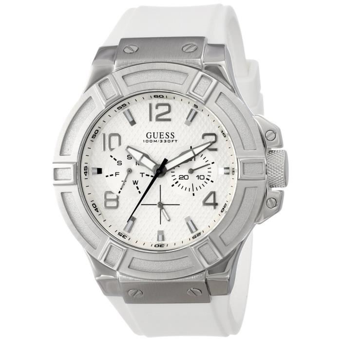 Guess Watches : U0247G1 Quartz Multifunction Dial White Silicone Men Watch